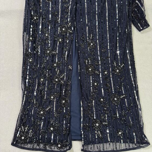 Mac Duggal 93626 Blue Size 12 Embellished Gown High Neck Illusion Long SleeveNWT - Picture 15 of 16